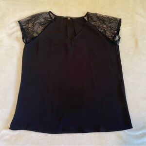 Black laced sleeved work blouse